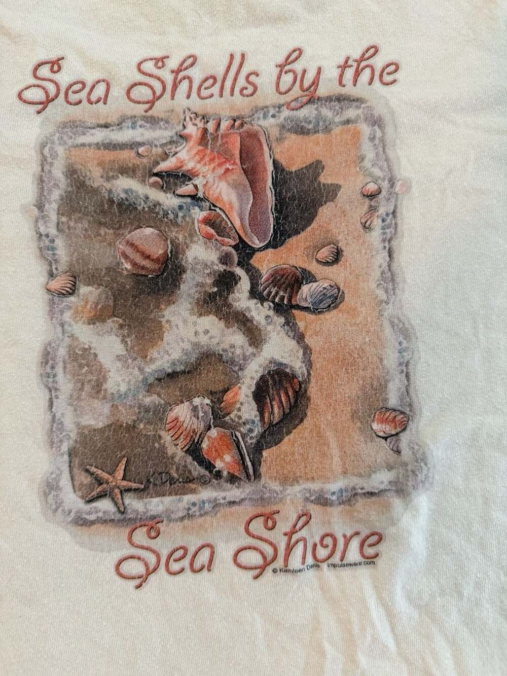 Vintage Anvil Sea Shells by the Sea Shore Graphic T-Shirt XL Kathleen Denis - Picture 2 of 7